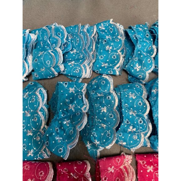 Assorted Embroidered Eyelet Lace Trim Pieces in Blue & Pink - Picture 4 of 13